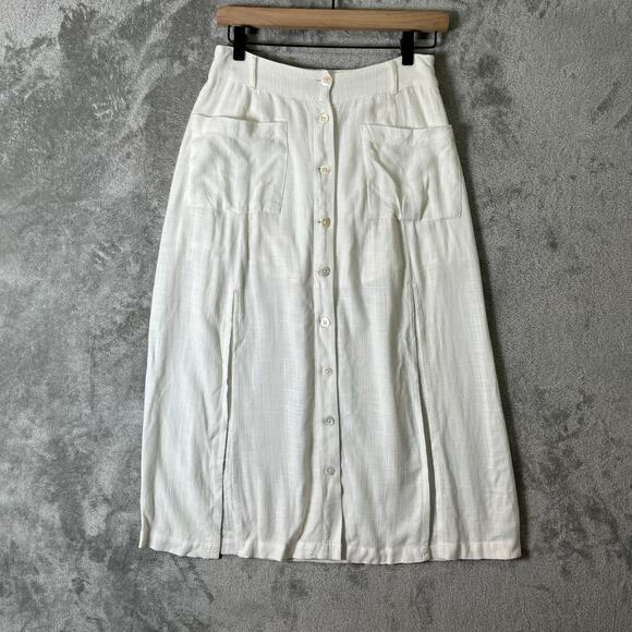 l*space Dresses & Skirts - L*Space White Button Front Midi Skirt Women’s Size Small Boho Pocketed Slits